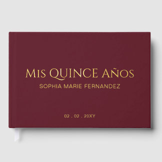 Libro De Visitas Elegante Borgoña Moderna Quinceañera