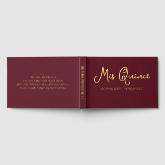 Libro De Visitas Elegante Borgoña Moderna Quinceañera