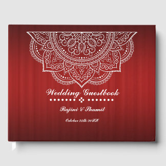 Libro De Visitas Elegante Borgoña Roja Profunda Paisley Mandala