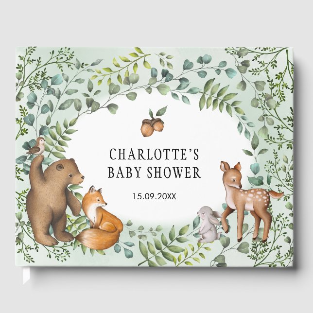 Libro De Visitas Elegante bosque Woodland Baby Animals Greeneration (Anverso)