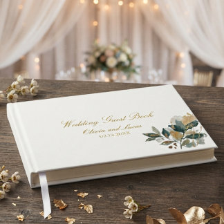 Libro De Visitas Elegante Botánico de Acuarela Eucalipto Oro Verde