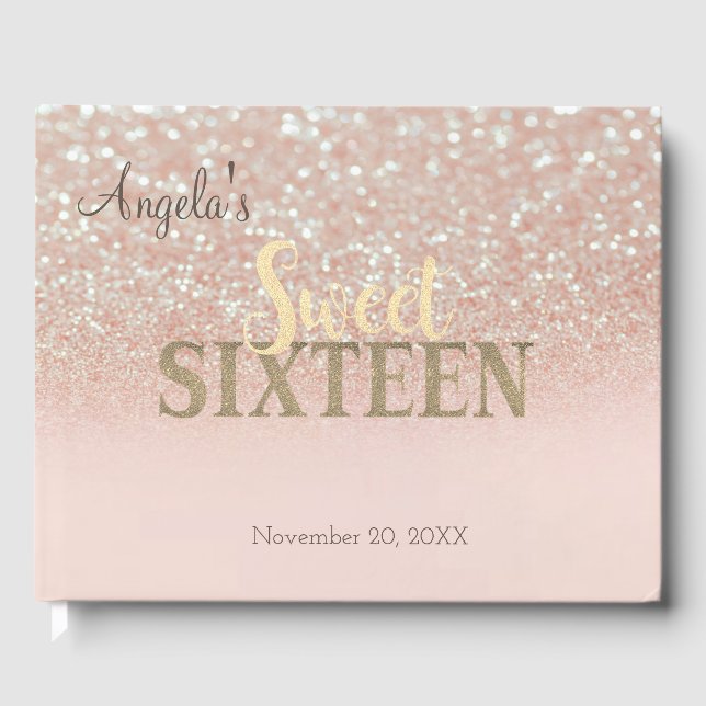 Libro De Visitas Elegante brillo Bokeh Ombre ,Dulce 16 (Anverso)