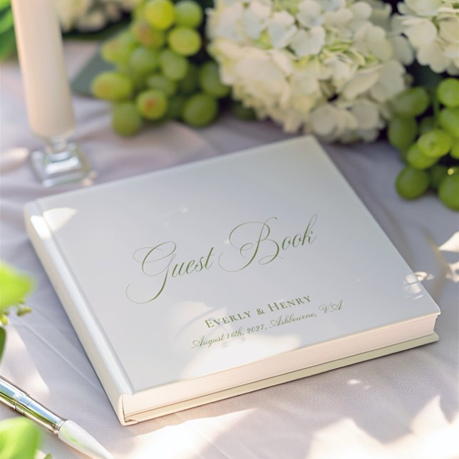Libro De Visitas Elegante caligrafía Beige & Sage Green Boda (Elegant Calligraphy Beige & Sage Green Wedding Guest Book)
