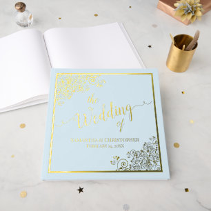 Libro De Visitas Elegante caligrafía Boda azul claro y Relieve meta