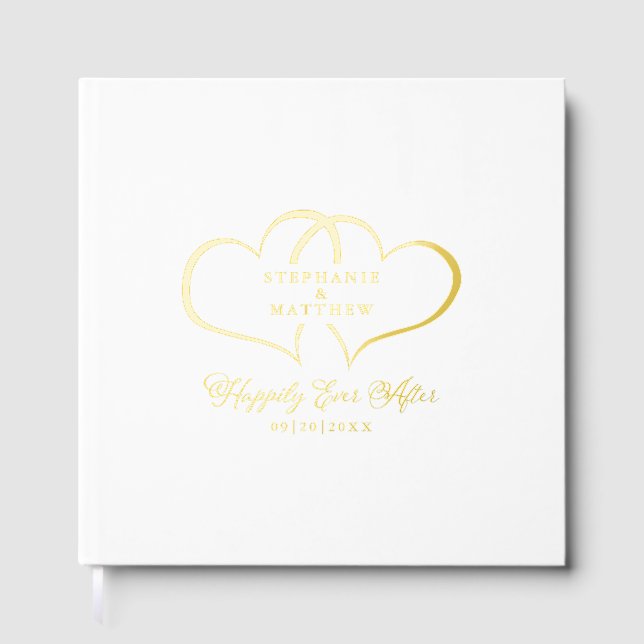 Libro De Visitas Elegante caligrafía Boda Corazones románticos oro (Anverso)