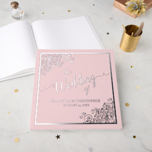 Libro De Visitas Elegante caligrafía Boda de Relieve metalizado pla