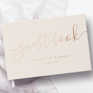 Libro De Visitas Elegante caligrafía boda luz y marrón real