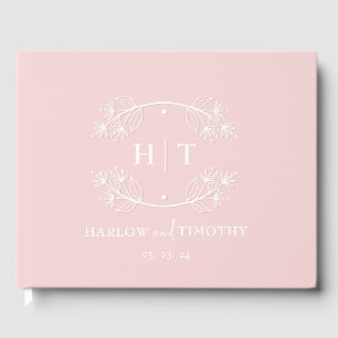 Libro De Visitas Elegante caligrafía Boda Monograma Blanco Rosa