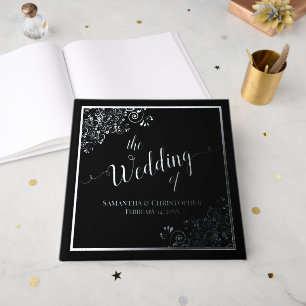 Libro De Visitas Elegante caligrafía Boda negro y Relieve metalizad
