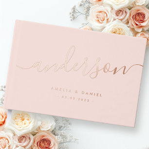 Libro De Visitas Elegante caligrafía boda rosa claro Relieve metali