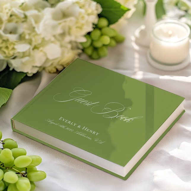Libro De Visitas Elegante caligrafía Boda verde (Elegant Calligraphy Green Wedding Guest Book)