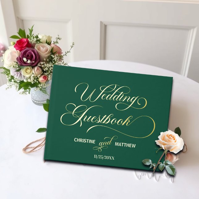 Libro De Visitas Elegante caligrafía Boda Verde azulado oro (Subido por el creador)