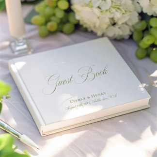 Libro De Visitas Elegante caligrafía Boda verde blanco y sabio
