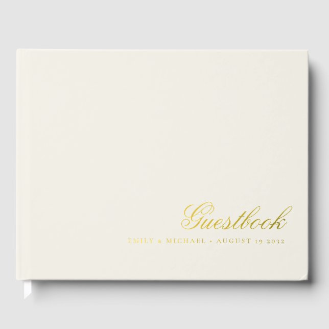 Libro De Visitas Elegante caligrafía crema Relieve metalizado dorad (Anverso)