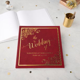 Libro De Visitas Elegante caligrafía Crimson Boda de Relieve metali