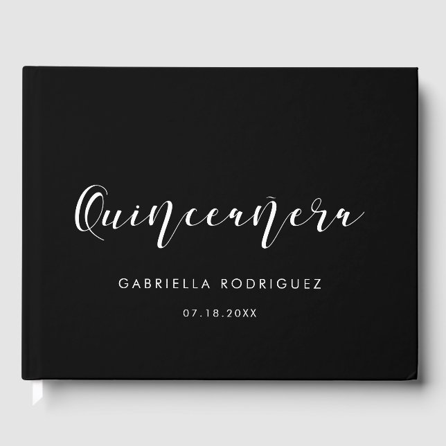 Libro De Visitas Elegante caligrafía cumpleaños Quinceañera (Anverso)