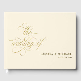 Libro De Visitas Elegante caligrafía guión crema y Boda de oro