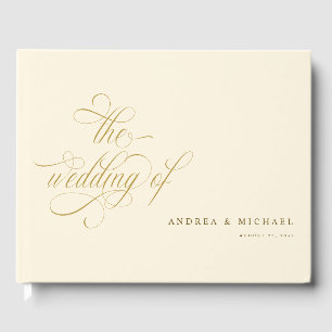 Libro De Visitas Elegante caligrafía guión crema y Boda de oro