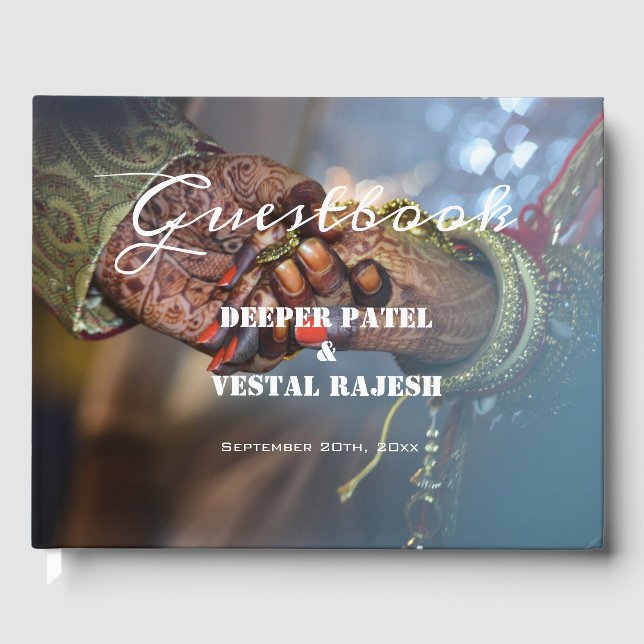 Libro De Visitas Elegante caligrafía Henna Photo Indian Boda (Anverso)
