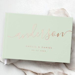 Libro De Visitas Elegante caligrafía luz sage verde boda real