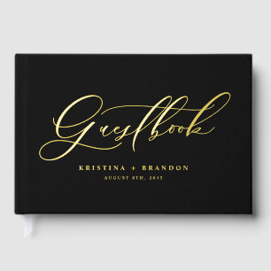 Libro De Visitas Elegante caligrafía moderna Boda negro