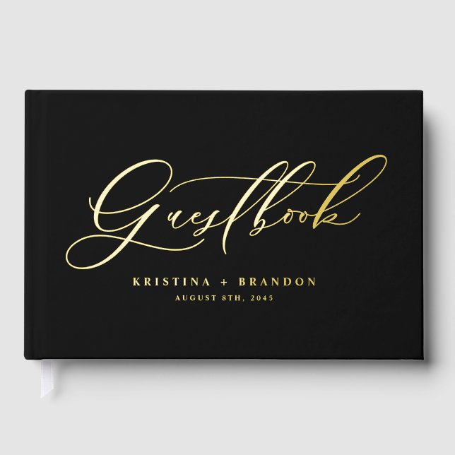 Libro De Visitas Elegante caligrafía moderna Boda negro (Anverso)