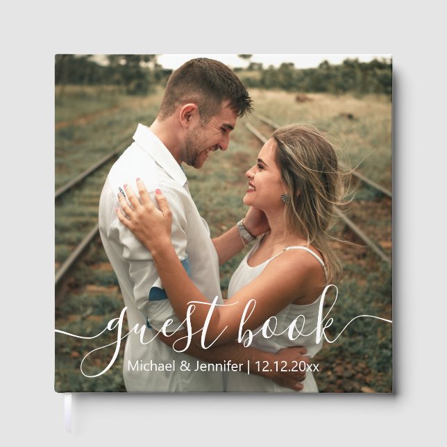 Libro De Visitas elegante caligrafía moderna foto simple boda (Anverso)