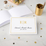 Libro De Visitas Elegante caligrafía Monograma dorado Ducha nupcial<br><div class="desc">Elegante libro de visitas con ducha de novia con un diseño sencillo que incluye tu primer monograma en oro falso y tu nombre, título del evento y fecha en caligrafía, dentro de un borde, sobre un fondo blanco. Una moda y un diseño de diseño intemporal. Muestra este libro de invitados...</div>