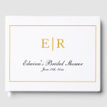 Libro De Visitas Elegante caligrafía Monograma dorado Ducha nupcial<br><div class="desc">Elegante libro de visitas con ducha de novia con un diseño sencillo que incluye tu primer monograma en oro falso y tu nombre, título del evento y fecha en caligrafía, dentro de un borde, sobre un fondo blanco. Una moda y un diseño de diseño intemporal. Muestra este libro de invitados...</div>