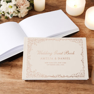 Libro De Visitas Elegante caligrafía Neutral Beige Vintage Floral