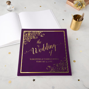 Libro De Visitas Elegante caligrafía Plum Boda de Relieve metalizad