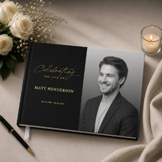 Libro De Visitas Elegante Celebración de la Vida Funeral en Negro y
