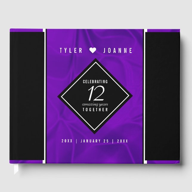 Libro De Visitas Elegante celebración del 12º Aniversario del Boda  (Anverso)