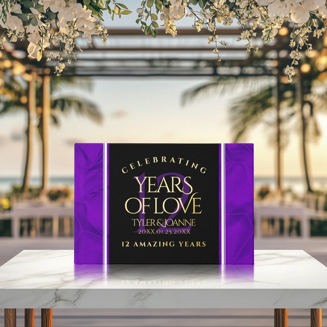 Libro De Visitas Elegante celebración del 12º Aniversario del Boda  (Elegant 12th Silk Wedding Anniversary 9"x6" Foil Guestbook Cover Photo)