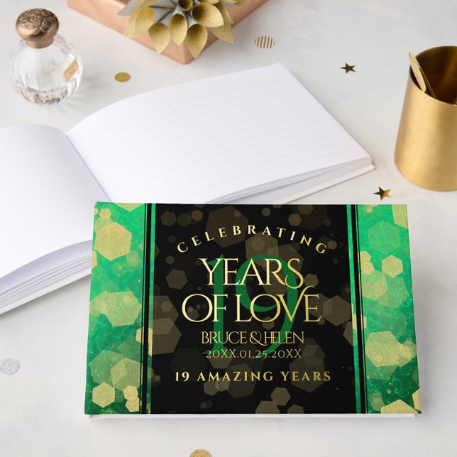 Libro De Visitas Elegante celebración del 19° Aniversario del Boda  (Elegant 19th Jade Wedding Anniversary Celebration Foil Guest Book Cover Photo)