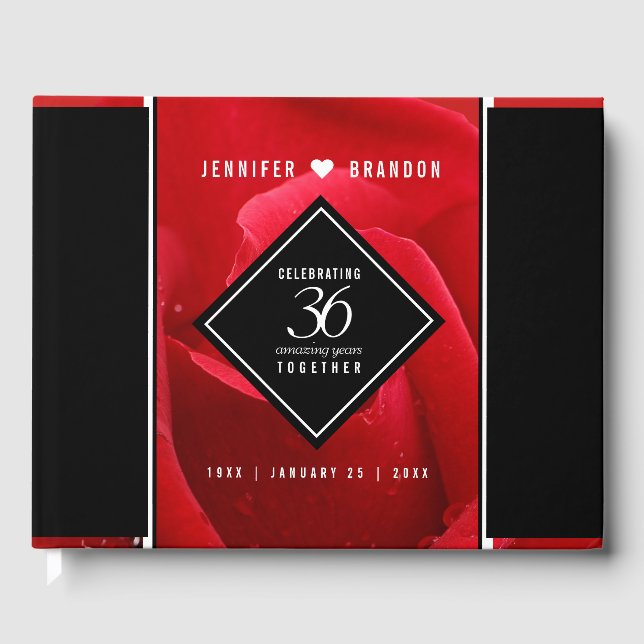 Libro De Visitas Elegante celebración del 36° Aniversario Rosa Boda (Anverso)