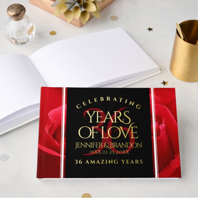 Libro De Visitas Elegante celebración del 36° Aniversario Rosa Boda (Elegant 36th Rose Wedding Anniversary Foil Guest Book Cover Photo)