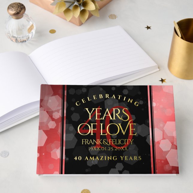 Libro De Visitas Elegante celebración del 40° Aniversario del Boda  (Elegant 40th Ruby Wedding Anniversary Foil Guest Book Cover Photo)