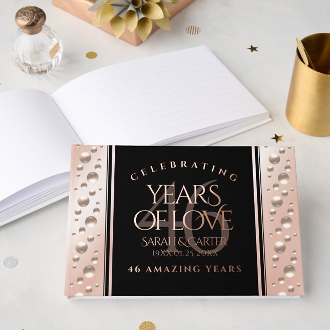 Libro De Visitas Elegante celebración del 46° Aniversario de la Bod (Elegant 46th Pearl Wedding Anniversary Celebration Foil Guest Book Cover Photo)