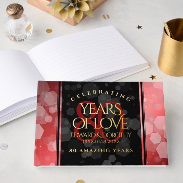 Libro De Visitas Elegante celebración del 80° Aniversario del Boda  (Elegant 80th Ruby Wedding Anniversary Celebration Foil Guest Book Cover Photo)
