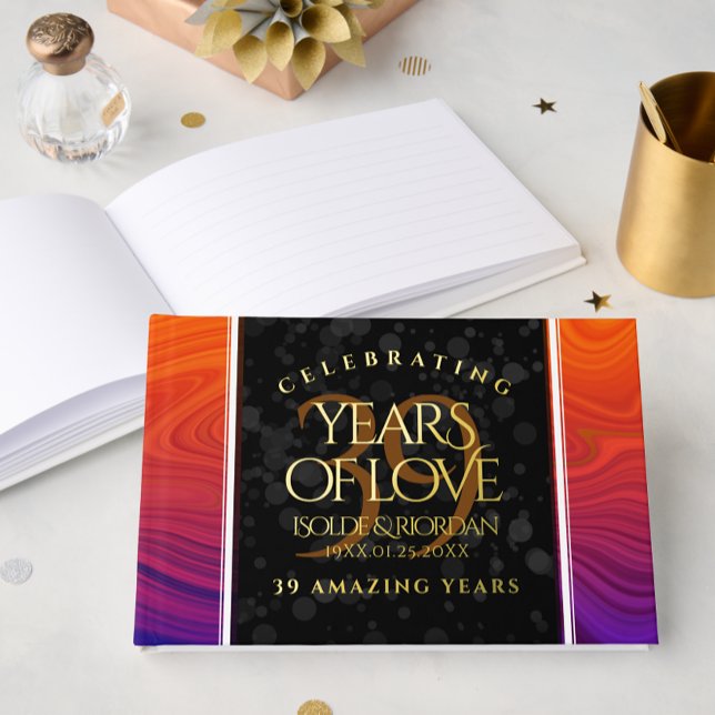 Libro De Visitas Elegante celebración del Aniversario del Boda Agat (Elegant 39th Agate Wedding Anniversary Celebration Foil Guest Book Cover Photo)