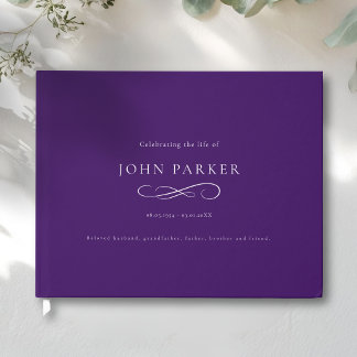 Libro De Visitas Elegante Celebración Mínima de la vida Funeral Púr