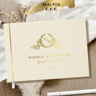Libro De Visitas Elegante champagne y auténtico Boda de monograma d