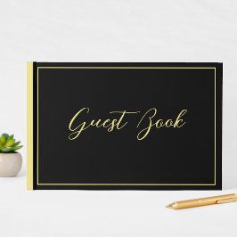 Libro De Visitas Elegante Chic Negro y Amarillo Tipografía Boda