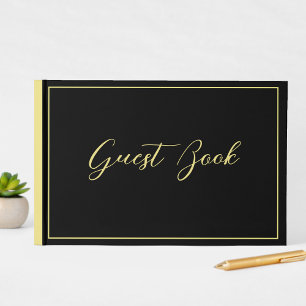 Libro De Visitas Elegante Chic Negro y Amarillo Tipografía Boda