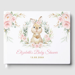 Libro De Visitas Elegante Chica de conejo conejo con flores rosadas