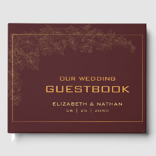 Libro De Visitas Elegante cita de boda retro burgundy dorado