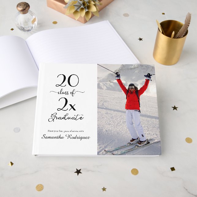 Libro De Visitas Elegante Clase De Graduación De Patrón Fotográfico (Anverso Abierto)