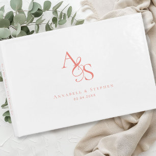 Libro De Visitas Elegante, clásico, monograma, blanco, Boda