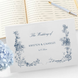 Libro De Visitas Elegante Classic Dusty Blue Floral Francesa